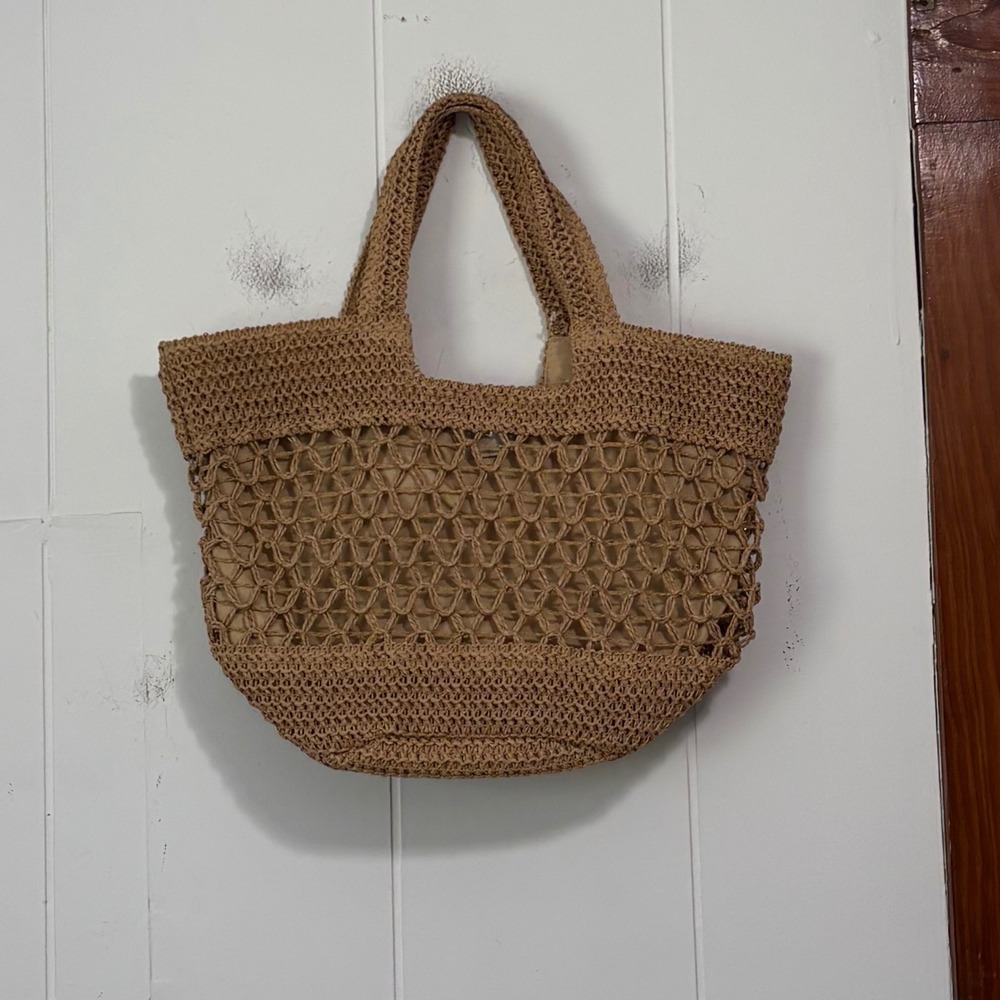 Cee‎ Klein New York Tan Straw Crochet Tote Bag Vegan Beach Boho Summer NWT